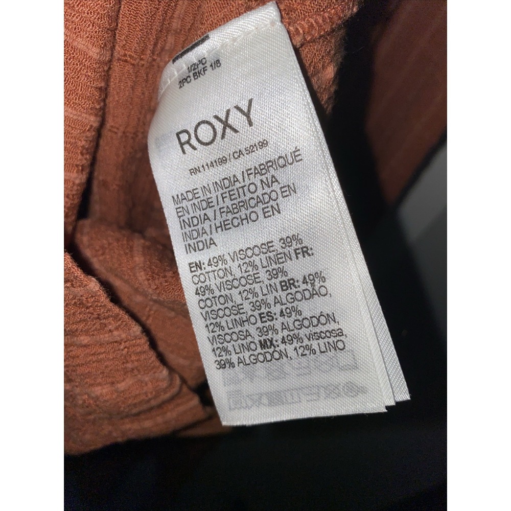 Roxy Rust Textured Wide Leg Jumpsuit Small Boho Viscose Cotton Linen Tank - Picture 11 of 11